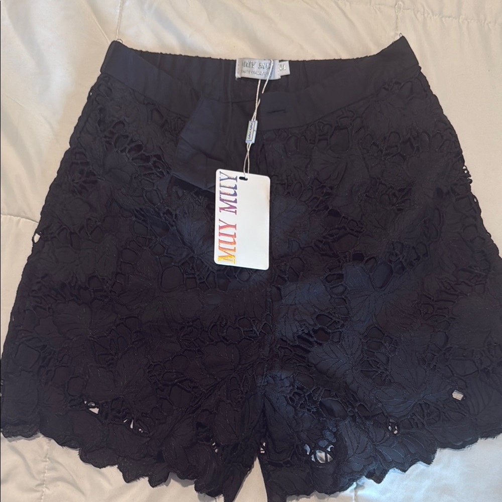 Milly Black High Waist Lace Trim Shorts